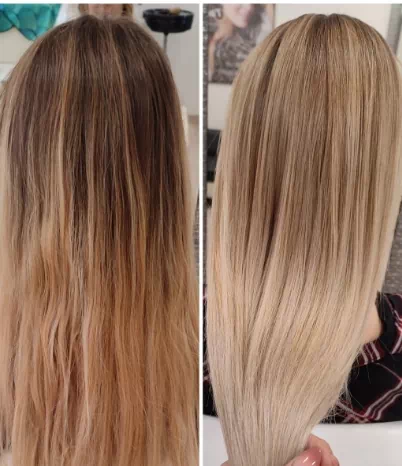 Włosy przed i po zabiegu pielęgnacyjnym